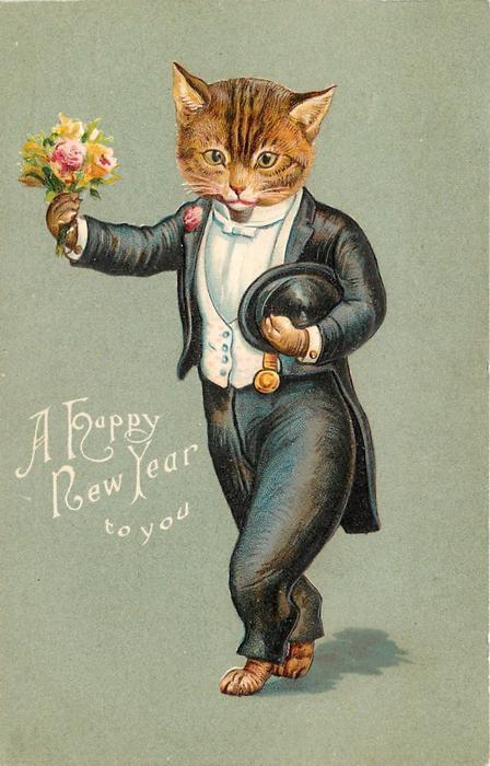 Happy New Year - Christmas Dressed Cats set - 1905c Tuck postcard